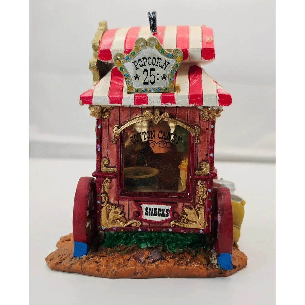 Lemax Village Collection Cotton Candy Hot Popcorn Wagon Carnival Figurine Flaw